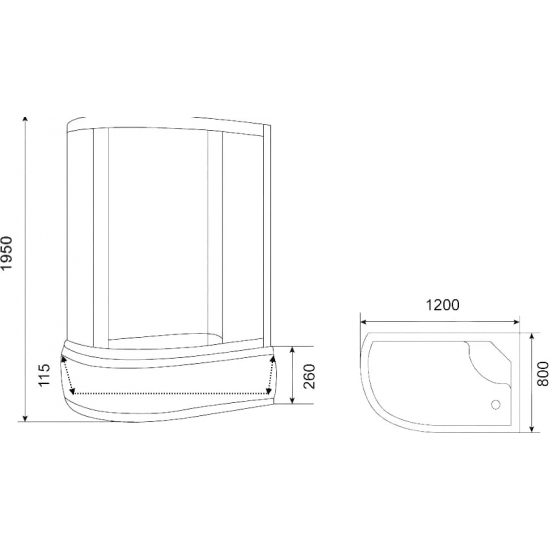 Душевой уголок PARLY ZFM1201 R 120x80x195 стекло матовое, профиль хром с поддоном