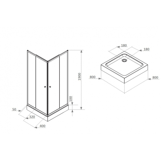 Душевой уголок PARLY ZFQ81 80x80x190 стекло матовое, профиль белый с поддоном
