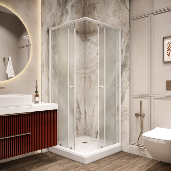 Душевой уголок PARLY ZFQ81 80x80x190 стекло матовое, профиль белый с поддоном