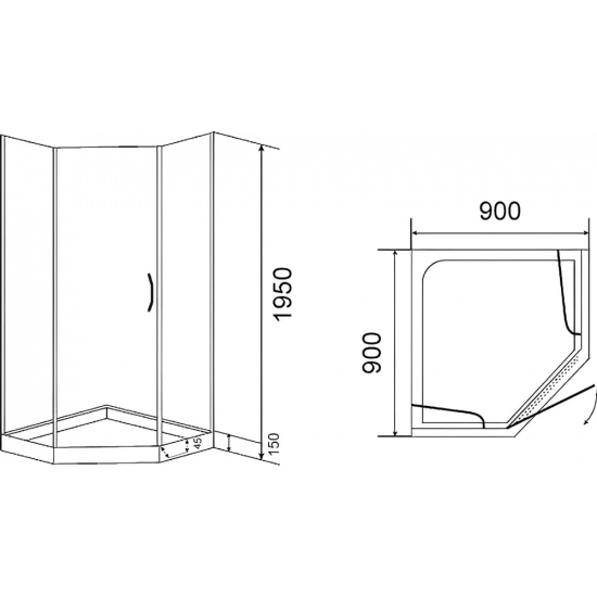 Душевой уголок PARLY ZPE911T 90x90x195 стекло прозрачное, профиль хром с поддоном