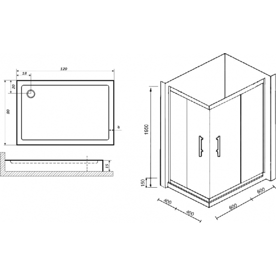 Душевой уголок PARLY ZQ121G-R 120x80x195 стекло тонированное, профиль хром с поддоном