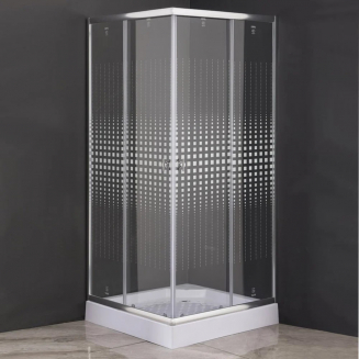 Душевой уголок PARLY ZQ8111 80x80x193 стекло прозрачное с узором, профиль хром с поддоном