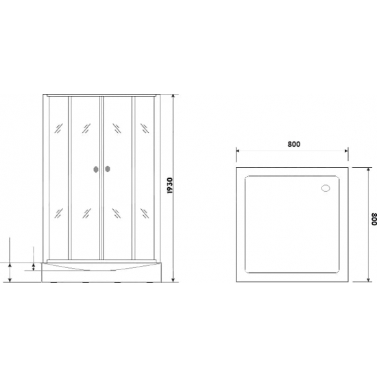 Душевой уголок PARLY ZQ8111 80x80x193 стекло прозрачное с узором, профиль хром с поддоном