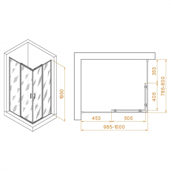 Душевой уголок RGW Passage PA-040 80x100x195 стекло прозрачное, профиль хром