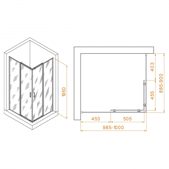 Душевой уголок RGW Passage PA-040B 90x100x195 стекло прозрачное, профиль чёрный