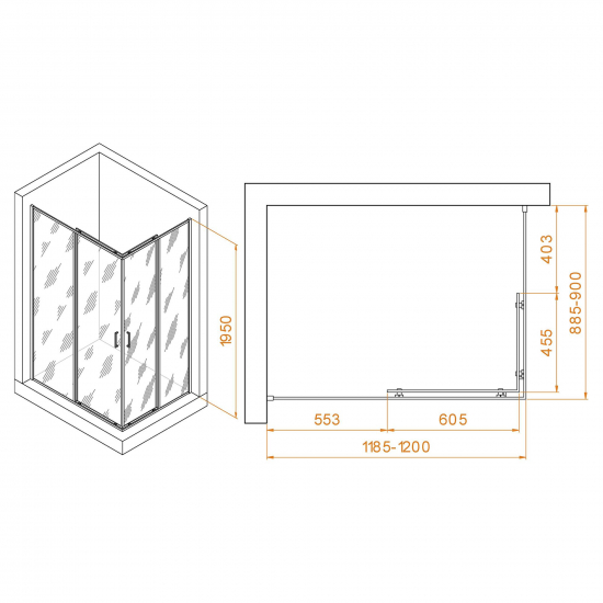 Душевой уголок RGW Passage PA-040B 90x120x195 стекло прозрачное, профиль чёрный