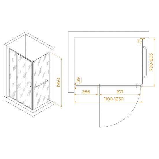Душевой уголок RGW Passage PA-078-1B (PA-008B+Z-060-2B) 110x80 стекло прозрачное, профиль чёрный