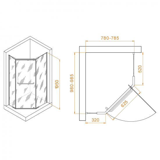 Душевой уголок RGW Passage PA-091B 80x100 стекло прозрачное, профиль чёрный