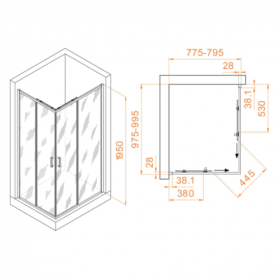 Душевой уголок RGW Passage PA-246 80x100x195 стекло прозрачное, профиль хром