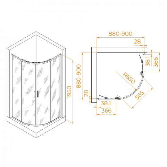 Душевой уголок RGW Passage PA-52 90x90x195 стекло прозрачное, профиль хром