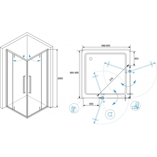 Душевой уголок RGW Stilvoll SV-33 B 90x90 стекло прозрачное, профиль чёрный