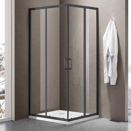 Душевой уголок SANTREK AQUA Iris-CR-800-C-Matt Black 80x80 стекло прозрачное, профиль чёрный