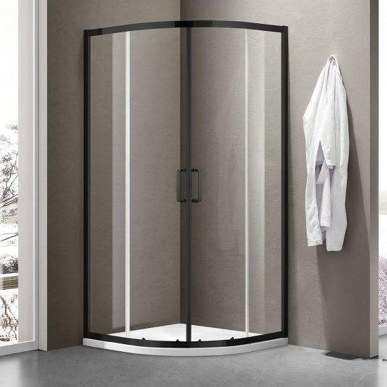 Душевой уголок SANTREK AQUA Iris-R-900-C-Matt Black 90x90 стекло прозрачное, профиль чёрный