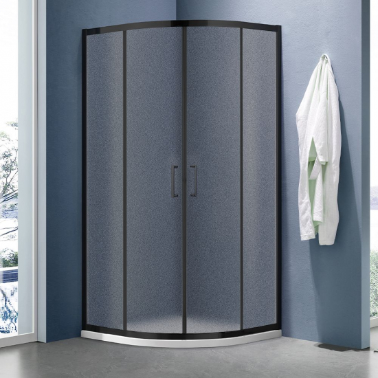 Душевой уголок SANTREK AQUA Lea-R-900-G-Matt Black 90x90 стекло грейп, профиль чёрный