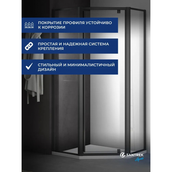 Душевой уголок SANTREK AQUA Time-PNT-1000-C-Matt Black 100x100 стекло прозрачное, профиль чёрный