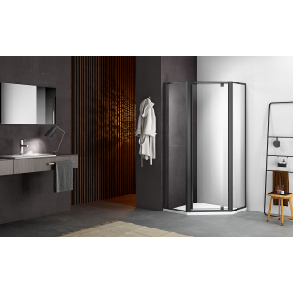 Душевой уголок SANTREK AQUA Time-PNT-900-C-Matt Black 90x90 стекло прозрачное, профиль чёрный