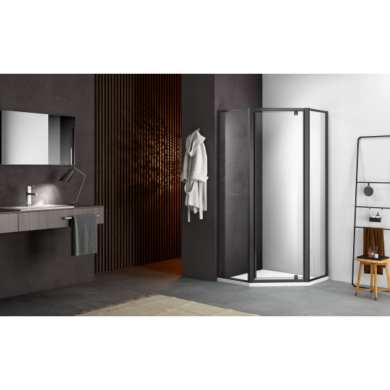 Душевой уголок SANTREK AQUA Time-PNT-900-C-Matt Black 90x90 стекло прозрачное, профиль чёрный