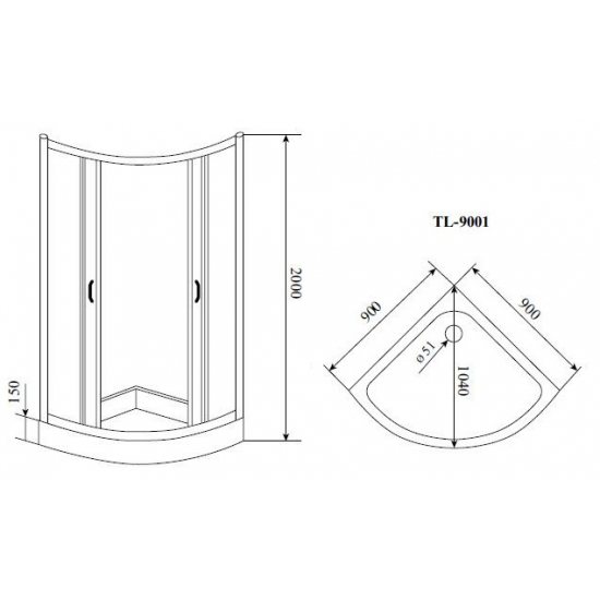 Душевой уголок TIMO TL-9001 90x90x200 Fabric Glass стекло матовое, профиль хром с поддоном