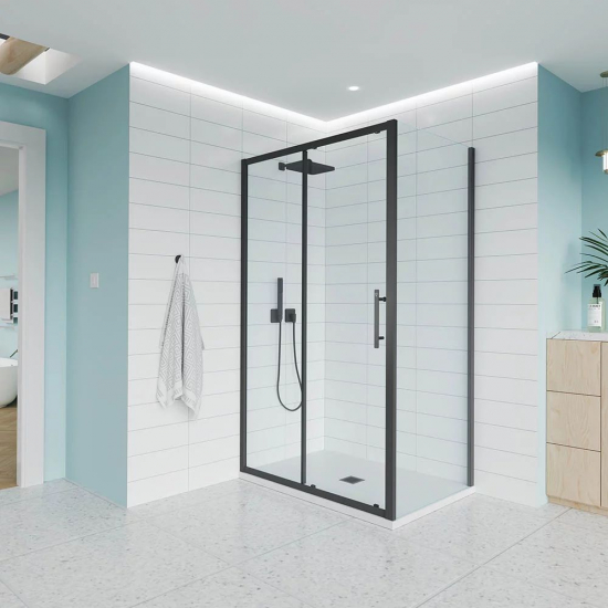 Душевой уголок VECONI Evo 100SP B 110x100 стекло прозрачное, профиль чёрный