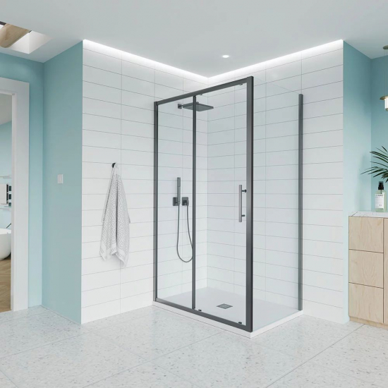 Душевой уголок VECONI Evo 100SP GR 110x110 стекло прозрачное, профиль графит