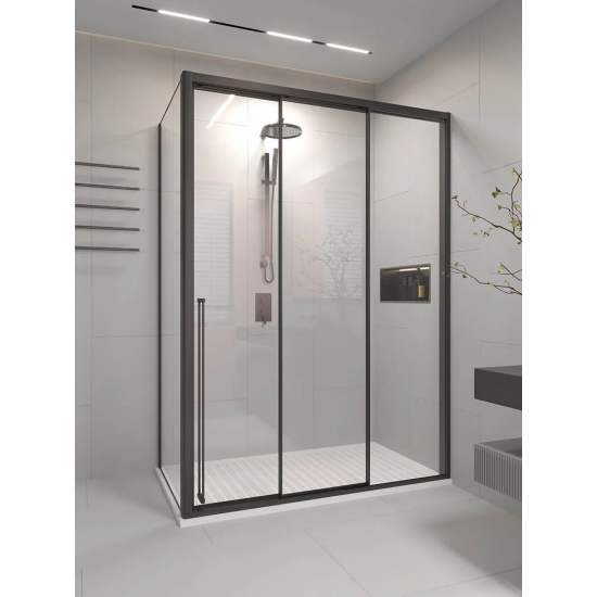 Душевой уголок VECONI Premium Prato 300 SP B-R 170x80 правый, стекло прозрачное, профиль чёрный