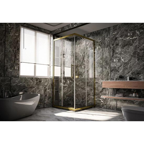 Душевой уголок VECONI Premium Trento PTC-20G 120x80, стекло прозрачное, профиль золотой
