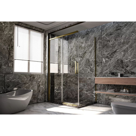 Душевой уголок VECONI Premium Trento PTC-SP-40G 150x90, стекло прозрачное, профиль золотой