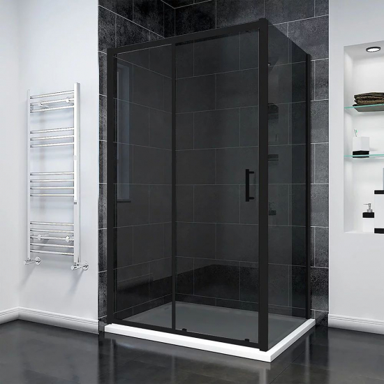 Душевой уголок VECONI Rovigo RV-055BT 100x70 стекло тонированное, профиль чёрный