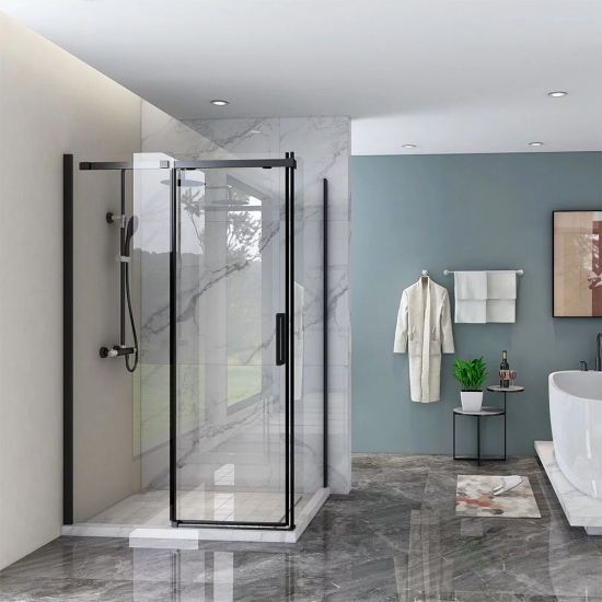 Душевой уголок VECONI Rovigo RV-070B 130x80 стекло прозрачное, профиль чёрный