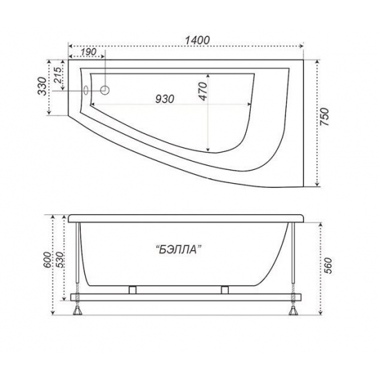 Акриловая ванна ТРИТОН Бэлла Н0000020162 R 140x75 см, угловая, асимметричная