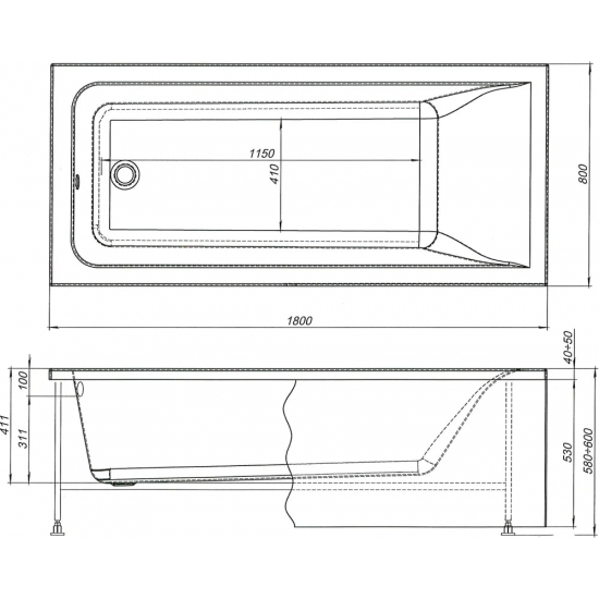 Акриловая ванна AQUANET Bright 233143 180x80 см, с каркасом