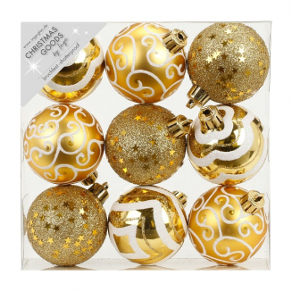 Набор ёлочных шаров, пластик, Ø 6 см, золотой, 9 шт в уп