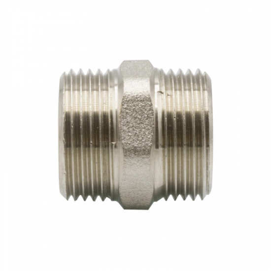 Ниппель резьбовой VRT 3/4" x 3/4" латунный 20 мм, никель