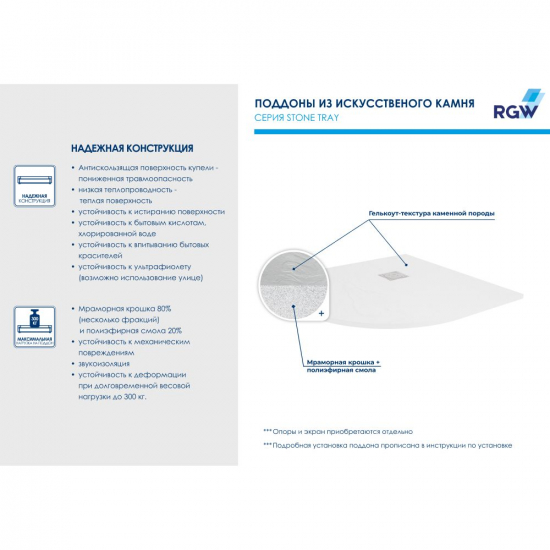 Душевой поддон RGW Stone Tray ST/R-W 100x100 искусственный камень, белый