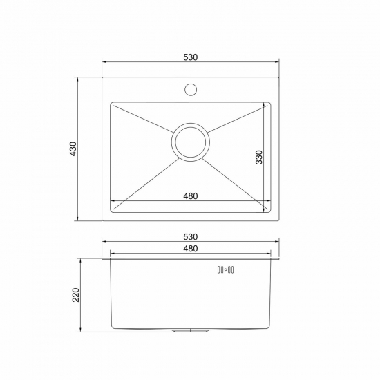 Мойка для кухни MIXLINE PRO 530х430x3 мм настольная, сатин НАНО