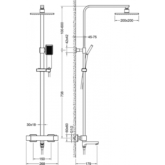 Душевая стойка TIMO Tetra-thermo SX-0169/03 с термостатом чёрная