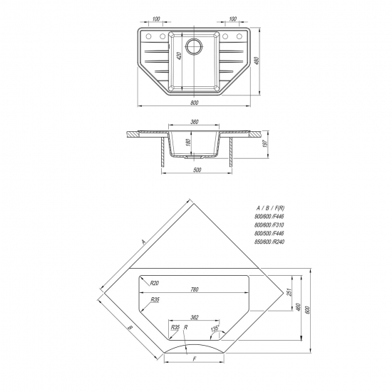 Мойка для кухни керамогранит ZOX ZX-GM 13 угловая, бежевая, 480*800*180