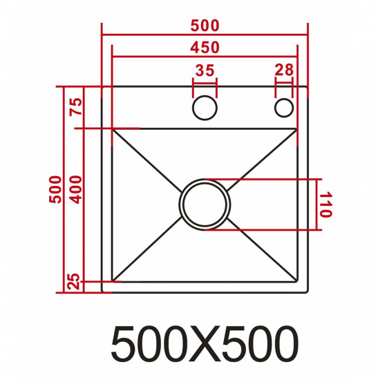 Мойка для кухни AZARIO Nicole AZB5050H1 500х500x3 мм, нержавеющая сталь, чёрный ДЕКОР, без корзины