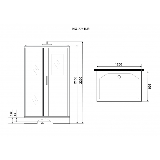 Душевая кабина NIAGARA Luxe 7711WR 120x90x220 правая серебро, с сиденьем