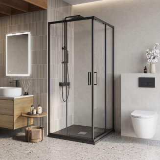 Душевой уголок BelBagno LUCE-A-2-90-C-NERO стекло прозрачное, профиль чёрный