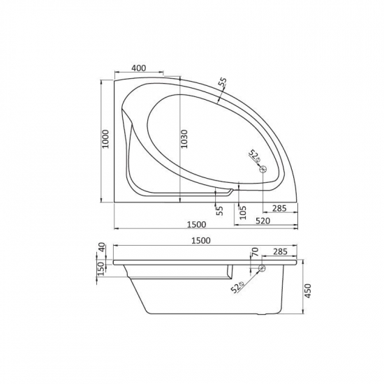 Акриловая ванна SANTEK Гоа 1WH112032 R без опоры 150x100 см, угловая, асимметричная