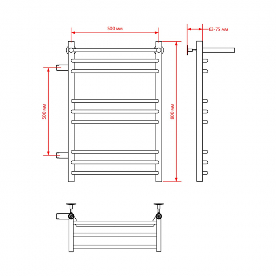 Полотенцесушитель водяной MIXLINE Mira 80х50 1'' трапеция, 8 перекладин, полка, левое подключение