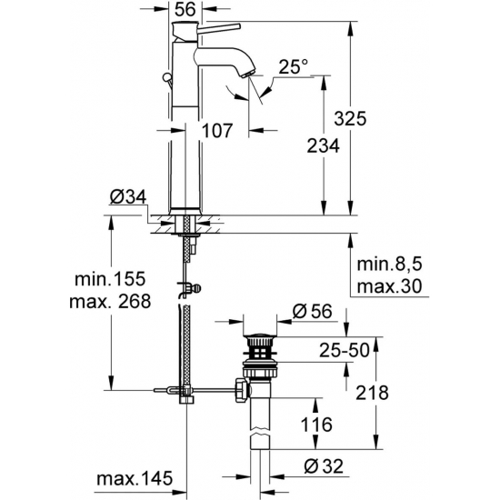 Смеситель для раковины GROHE BauClassic 32868000