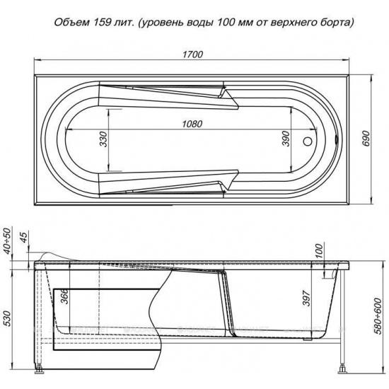 Экран для ванны фронтальный AQUANET Hellas 170 