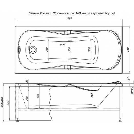 Экран для ванны фронтальный AQUANET Rosa 170 черный