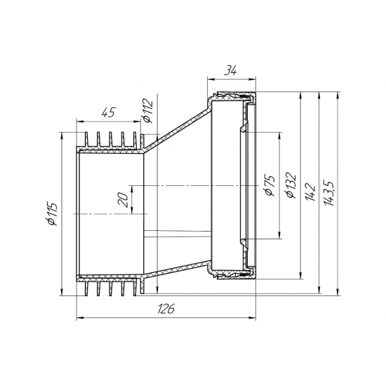 Эксцентрик жесткий АНИ-ПЛАСТ W0220 20 мм c выпуском 110 мм