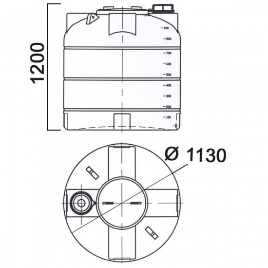 Ёмкость AНИОН 1001аВРК2_К объем 1000 литров с двумя крышками, с дыхательным клапаном синяя