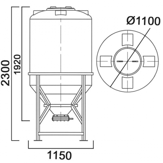 Ёмкость AНИОН Б1400МШК объем 1400 л. с шибер заслонкой