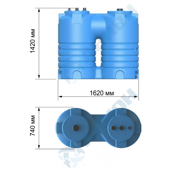 Ёмкость AНИОН EVO1000КЗ объем 1000 литров для дизельного топлива, со сливом