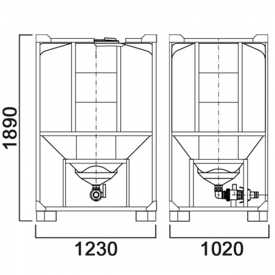 Ёмкость AНИОН КСГМГ1100МК2С2 объем 1100 л. с дыхательным клапаном, полным сливом